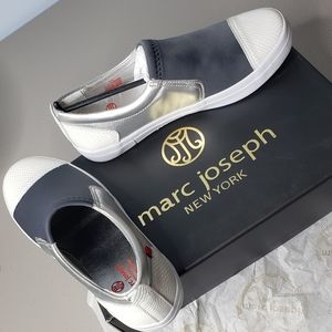 Marc Joseph Jay St. Leather Colorblock Sneaker White Gypsy Silver NIB size 5.5